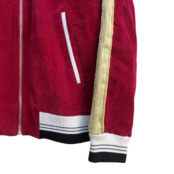 Embellish NYC Red Corduroy Varsity Jacket Full Zip Embroidered Men Small - Picture 3 of 11